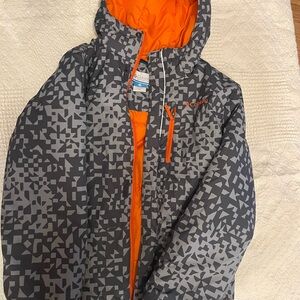 Columbia Kids' Geometric Gray and Orange Puffer Jacket